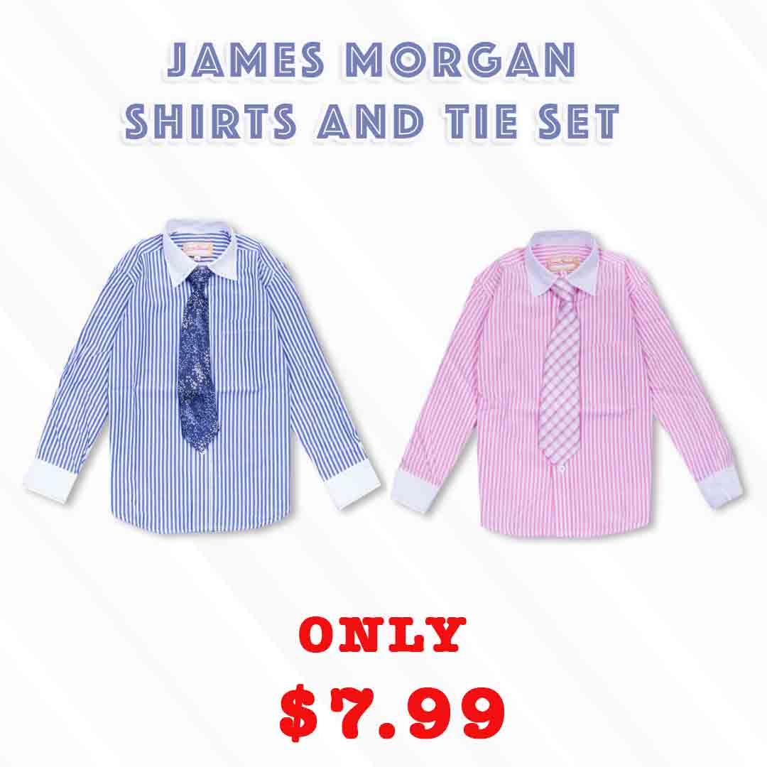 James Morgan Shirts and Tie Set Only $7.99 #kidcitystores #boysshirts #dressup #ties #sale #boysclothing