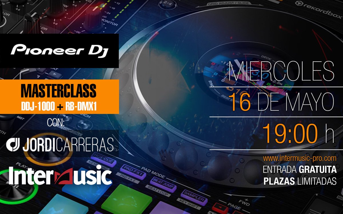 intermusicpro's tweet photo. #Masterclass de @PioneerDJ_ES en #IntermusicPro con @JordiCarrerasFM presentando las virtudes de la nueva controladora #DDJ1000 junto con el sistema de iluminación #RBDMX1. El 16 de mayo en nuestro showroom.
Entradas gratuitas aquí: https://t.co/QM5kgBguyZ https://t.co/KAXMtVNSVH