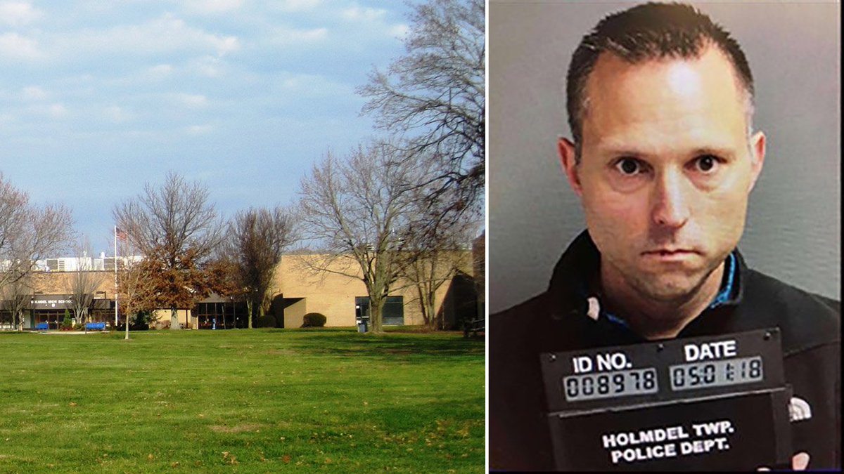 Split image of Holmdel High School and the mystery pooper