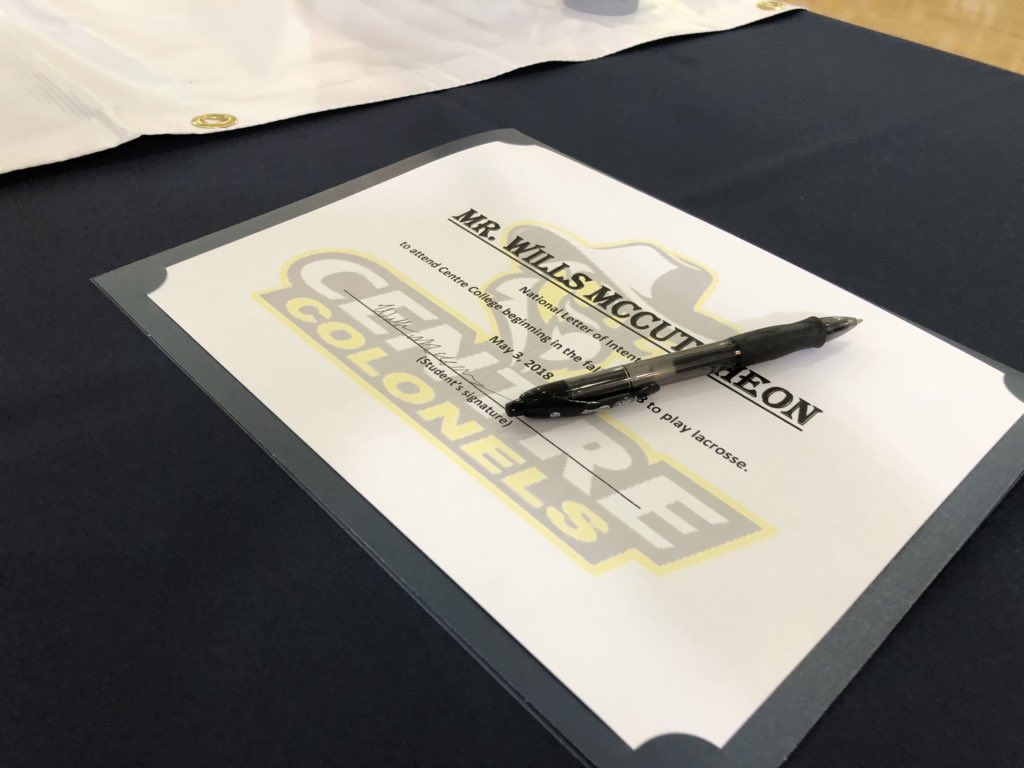 whitefieldlax's tweet photo. Very proud of Wills McCutcheon on his signing day today. He is joining his brother and will be the next goalie joining the team for @CentreMensLax and playing in the @SAA_Sports conference!  Wills leaves high school a 4 yr starter with a school record 550+ saves! @WAWolfPack https://t.co/qdAa3XegJZ