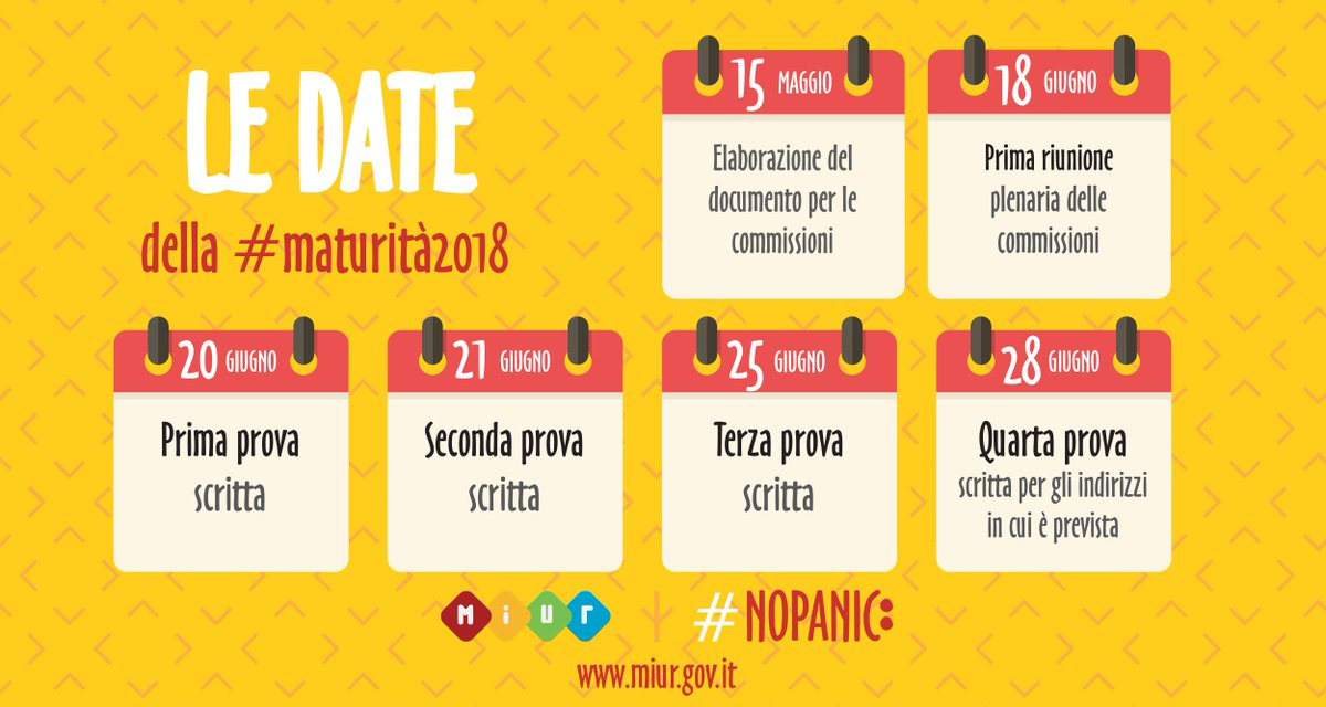 MIsocialTW's tweet photo. #Maturità2018: manca poco!

La ministra @valeriafedeli ha firmato l'Ordinanza. 
Nella nostra infografica trovate tutte le date utili. 
#NoPanic 

Link: https://t.co/rxLMWaVOh6 https://t.co/meLGCrRKFJ