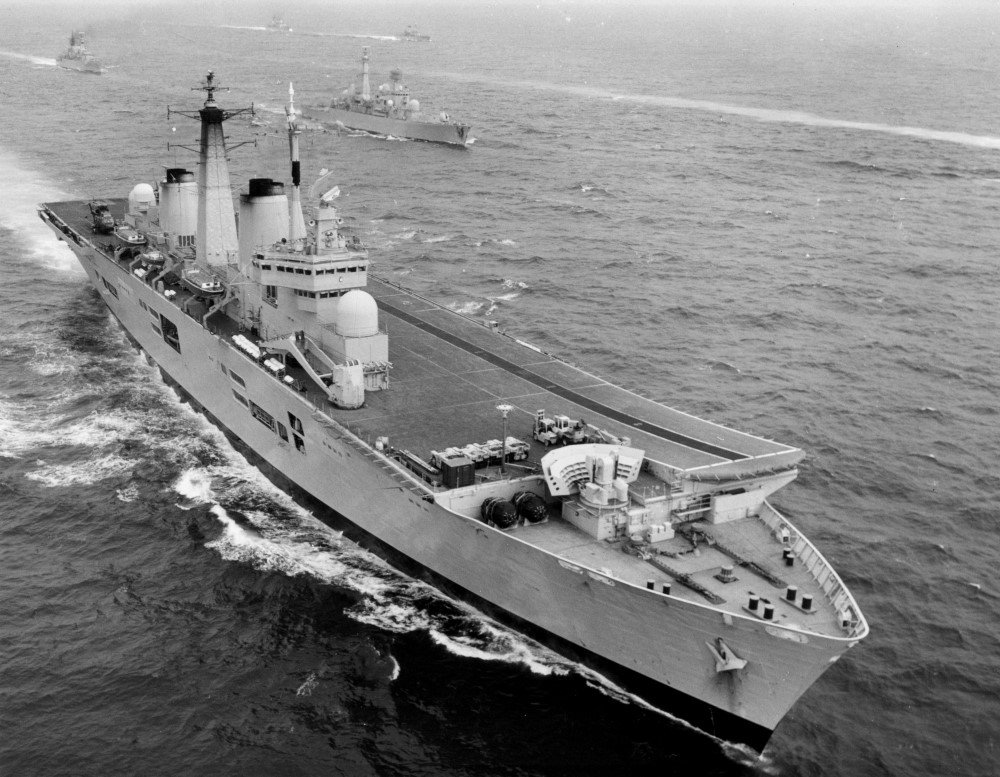Of the carriers Hermes was an antique, laid down in WW2 and completed in 1953. The other (the third, HMS Illustrious was barely out of the shipyard in 1982) Invincible was tiny and carried a single squadron of Sea Harrier Jets and some Sea King helicopters.