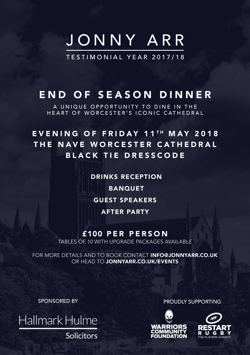 Incredibly fortunate to be able to host my testimonial dinner in Worcester Cathedral, the most breathtaking building in the City

Looking forward to welcoming all guests and hearing from <a href="/davidflatman/">David Flatman</a> &amp; <a href="/edjackson8/">Ed Jackson</a> across the evening 

Grab a spot now 👉 jonnyarr.co.uk/events