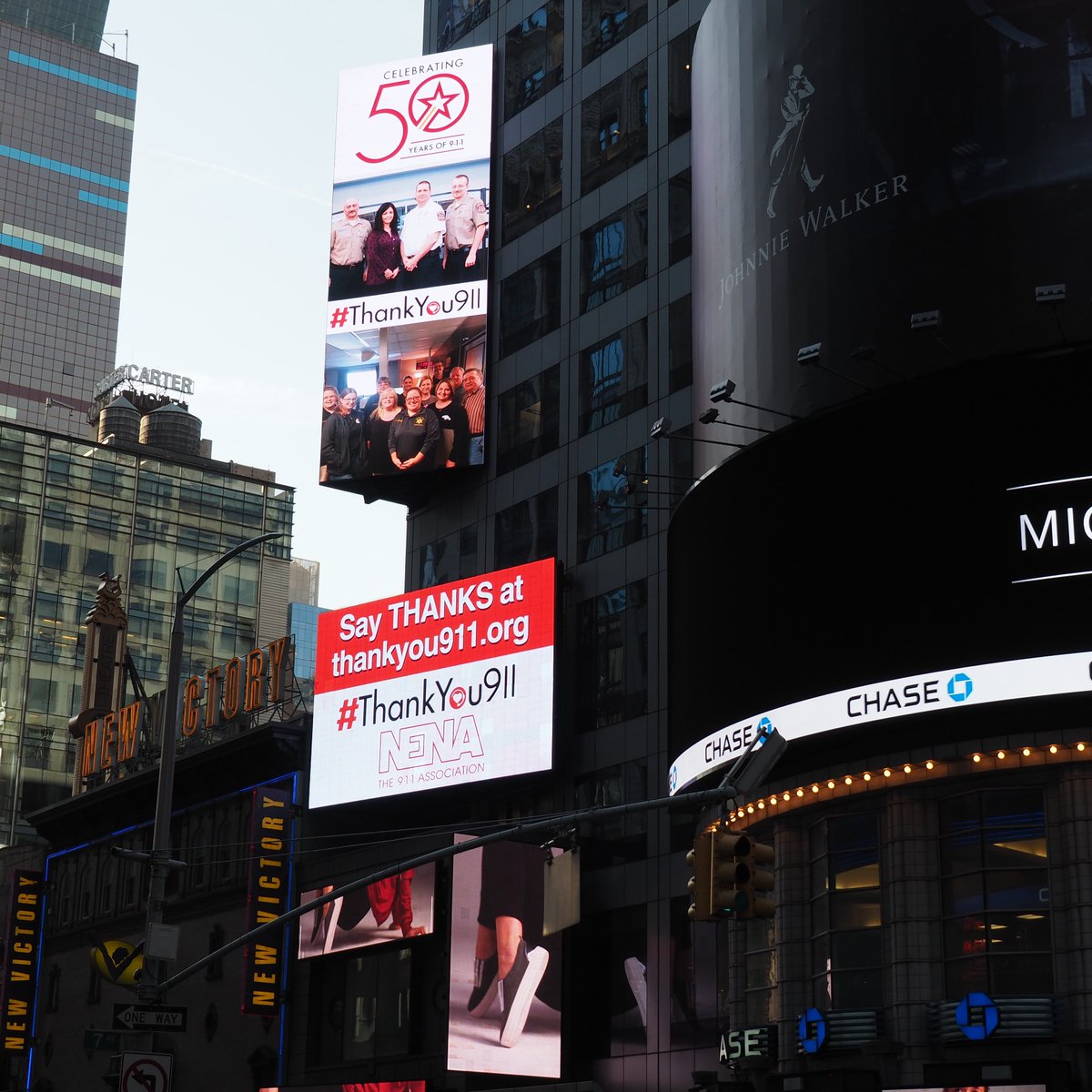 911NENA911's tweet photo. If you're in New York City, be sure to stop by Times Square to check out our #ThankYou911 message playing on the giant screens! The video will play each hour until May 13th. #50yearsof911 https://t.co/eax9HCQ1Ff
