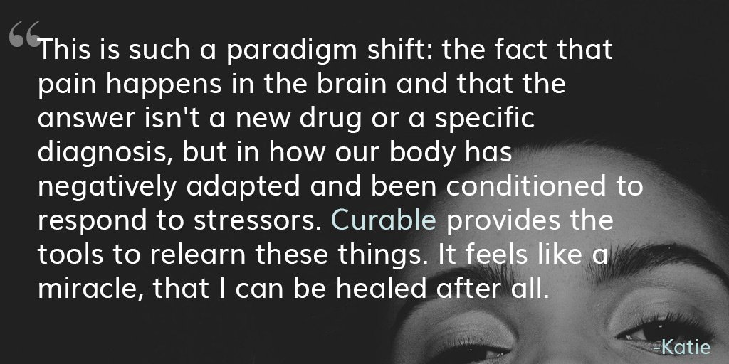 CurableMail's tweet photo. I'm going to start sharing quotes from our 30 day chronic pain app user surveys. Too good to keep to myself. "It feels like a miracle, that I can be healed after all" #ParadigmShift for pain relief https://t.co/x9SI1cM7G7
