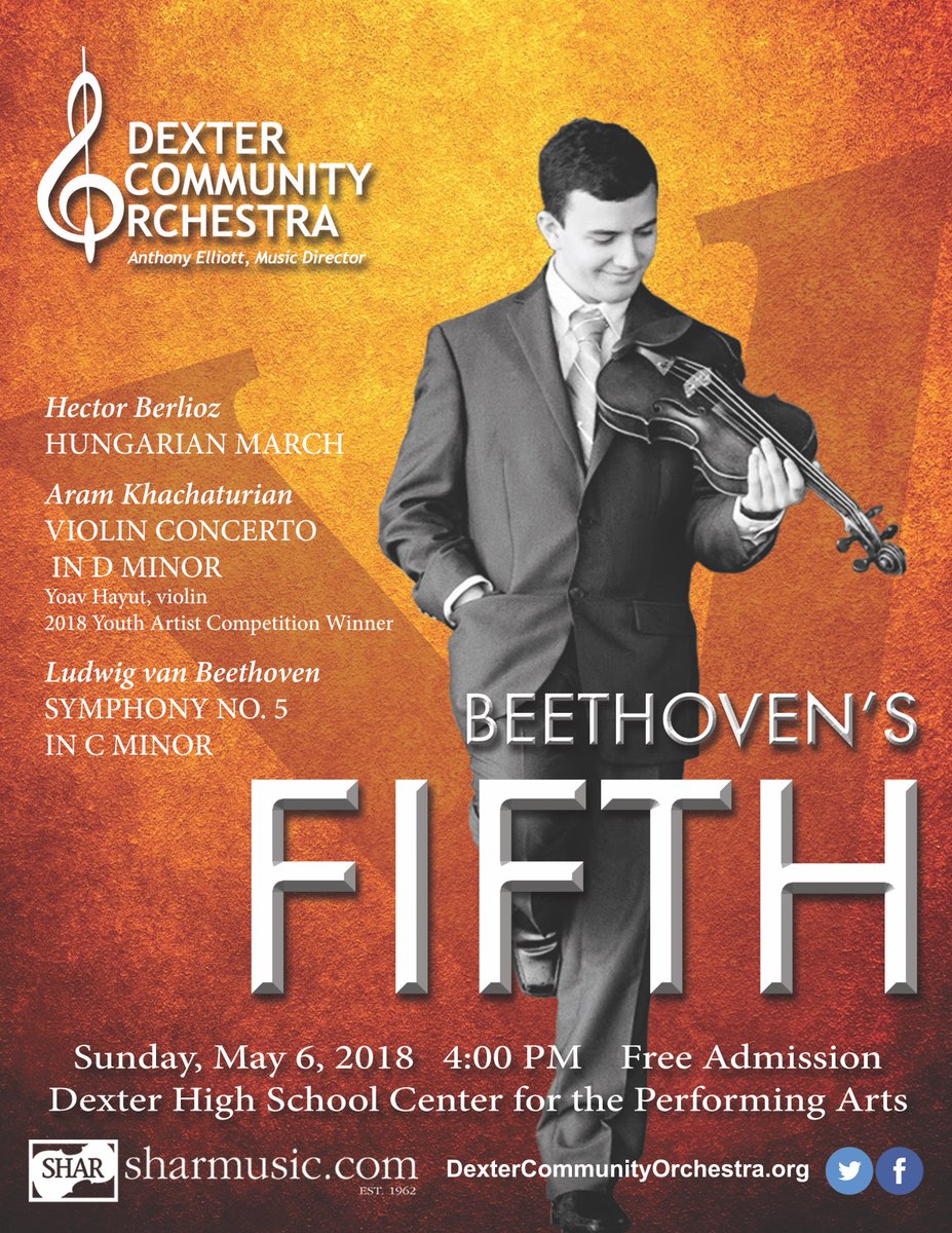 Come to see us performing with the 2018 Youth Artist Competition Winner, Yoav Hayut - playing the amazing Khachaturian's Violin Concerto in D Minor at Dexter High School Center for Performing Arts on Sunday, May 6th at 4:00 p.m.