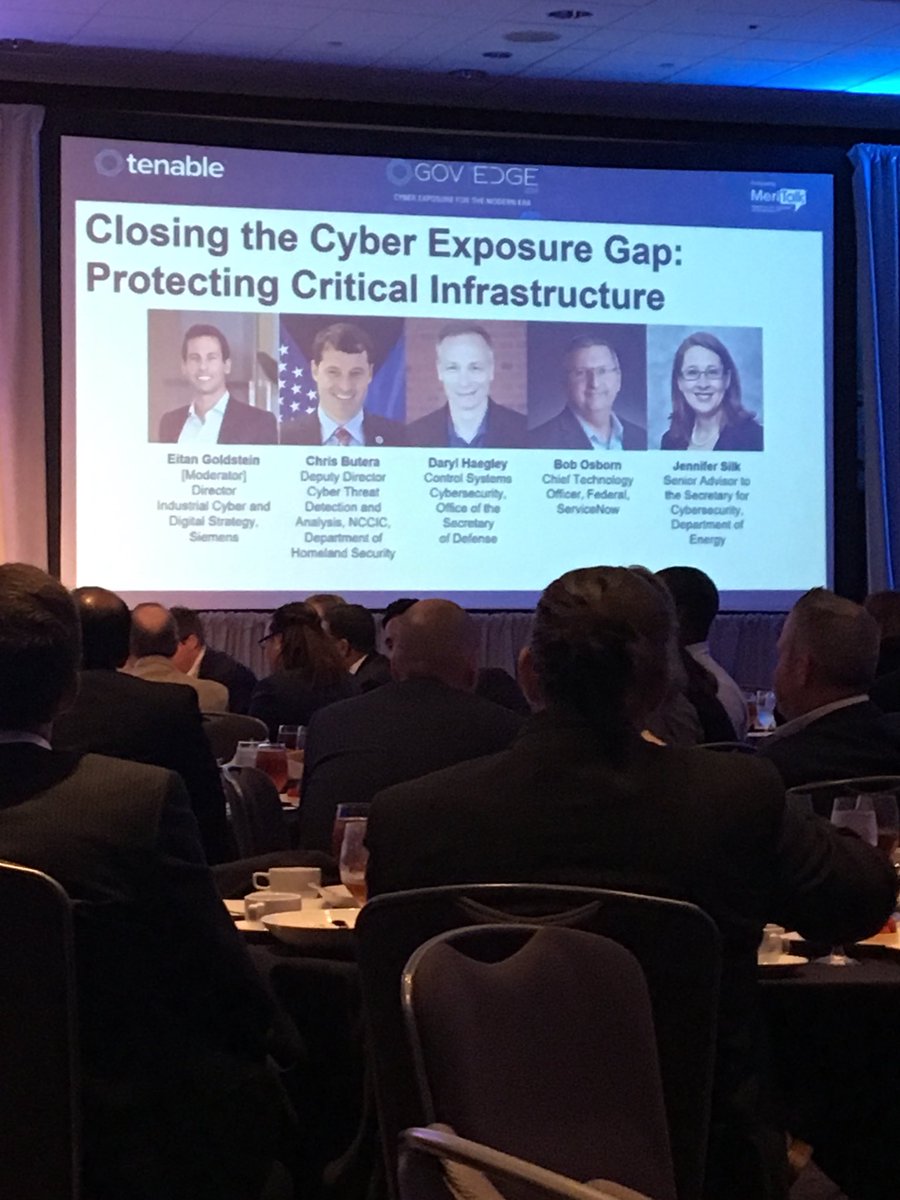 TenableSecurity's tweet photo. Kicking off the ‘Protecting Critical Infrastructure’ panel at #TenableGovEdge. Fore more information about securing OT visit: https://t.co/Ot9nCe5Vbc https://t.co/s3vnCtTauw