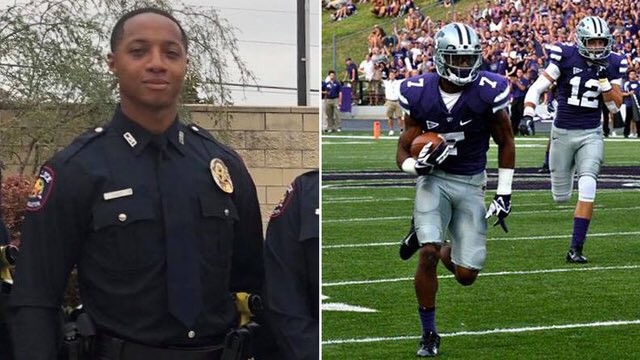 RedditCFB's tweet image. Purse snatcher quickly discovers he’s trying to run from a former K-State DB; rookie Officer Kip Daily intercepts his first thief: fox4news.com/news/suspect-t…