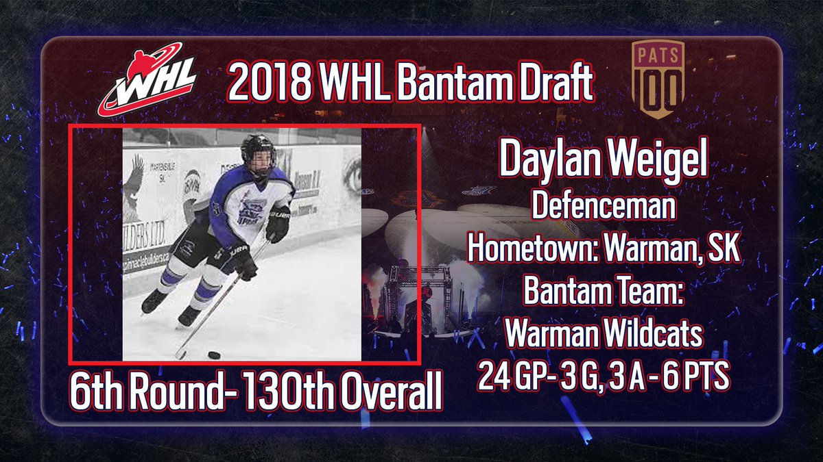 With the 130th overall pick in the sixth round, the Pats are happy to select defenceman Daylan Weigel (<a href="/_daylanweigel/">Daylan Weigel</a>) in the 2018 WHL Bantam Draft!

#JoinTheRegiment #WHL