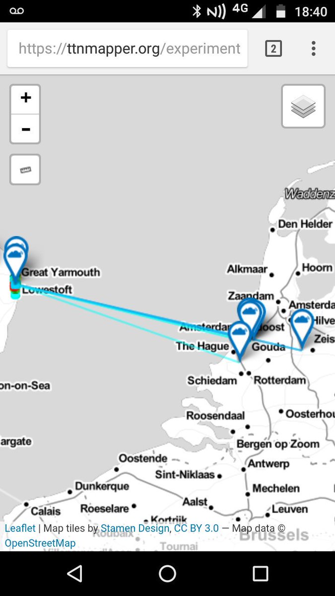 Wow! When mapping a packet transmitted at SF10 reached to the other side of the ocean! #thethingsnetwork