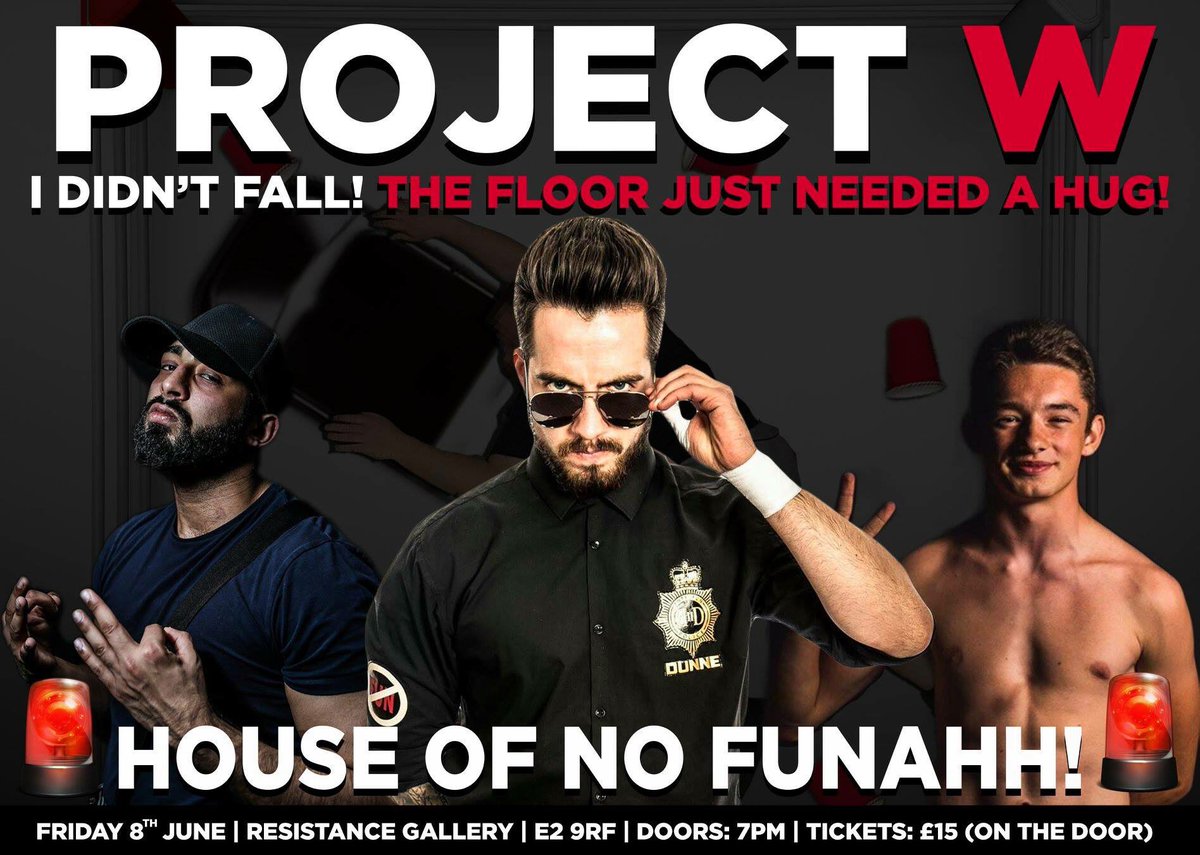 Project W (@theproject_w) on Twitter photo Participating in the House of No Funahh Match so far;
<a href="/NoFunDunne/">No Fun Dunne</a>
<a href="/Road_Fam/">RoadFam</a>
<a href="/Maverick_Mayhew/">Maverick Mayhew マーベリック・メイヒュー</a>
More names to come...
Book now projectw.bigcartel.com
#ProjectW #Wrestle #Party #Fight #Rave #London #BethnalGreen #ResGal #Drinking #Music #Weekend #Dancing #Entertainment Participating in the House of No Funahh Match so far;
<a href="/NoFunDunne/">No Fun Dunne</a>
<a href="/Road_Fam/">RoadFam</a>
<a href="/Maverick_Mayhew/">Maverick Mayhew マーベリック・メイヒュー</a>
More names to come...
Book now projectw.bigcartel.com
#ProjectW #Wrestle #Party #Fight #Rave #London #BethnalGreen #ResGal #Drinking #Music #Weekend #Dancing #Entertainment