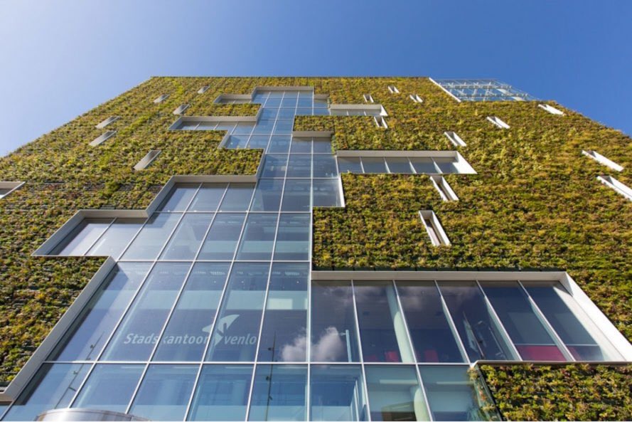 The 21,500 sqft #livingwall clads Dutch city hall &amp; absorbs equivalent particulate matter created by 32,300 sqft of motorway. Now that’s leading by example! #Kraaijvangerarchitects