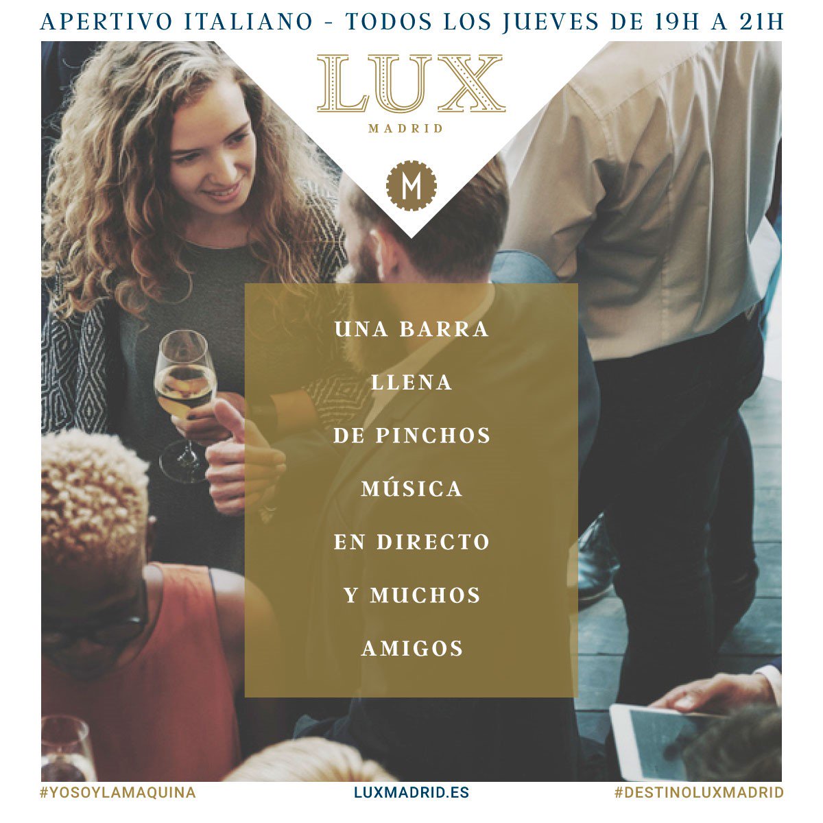 NO TE LO PUEDES PERDER! Hoy jueves 3 de mayo ven a visitarnos a @luxmadrid con tus amigos y disfruta de una barra llena de pinchos y música en directo.