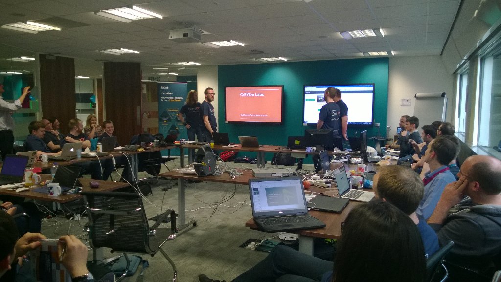 MrRPress's tweet photo. Time's up at #CivicaCodeIT18. The first team are presenting their work on an annotated 360 crime scene view. https://t.co/qUgLXCpCxW
