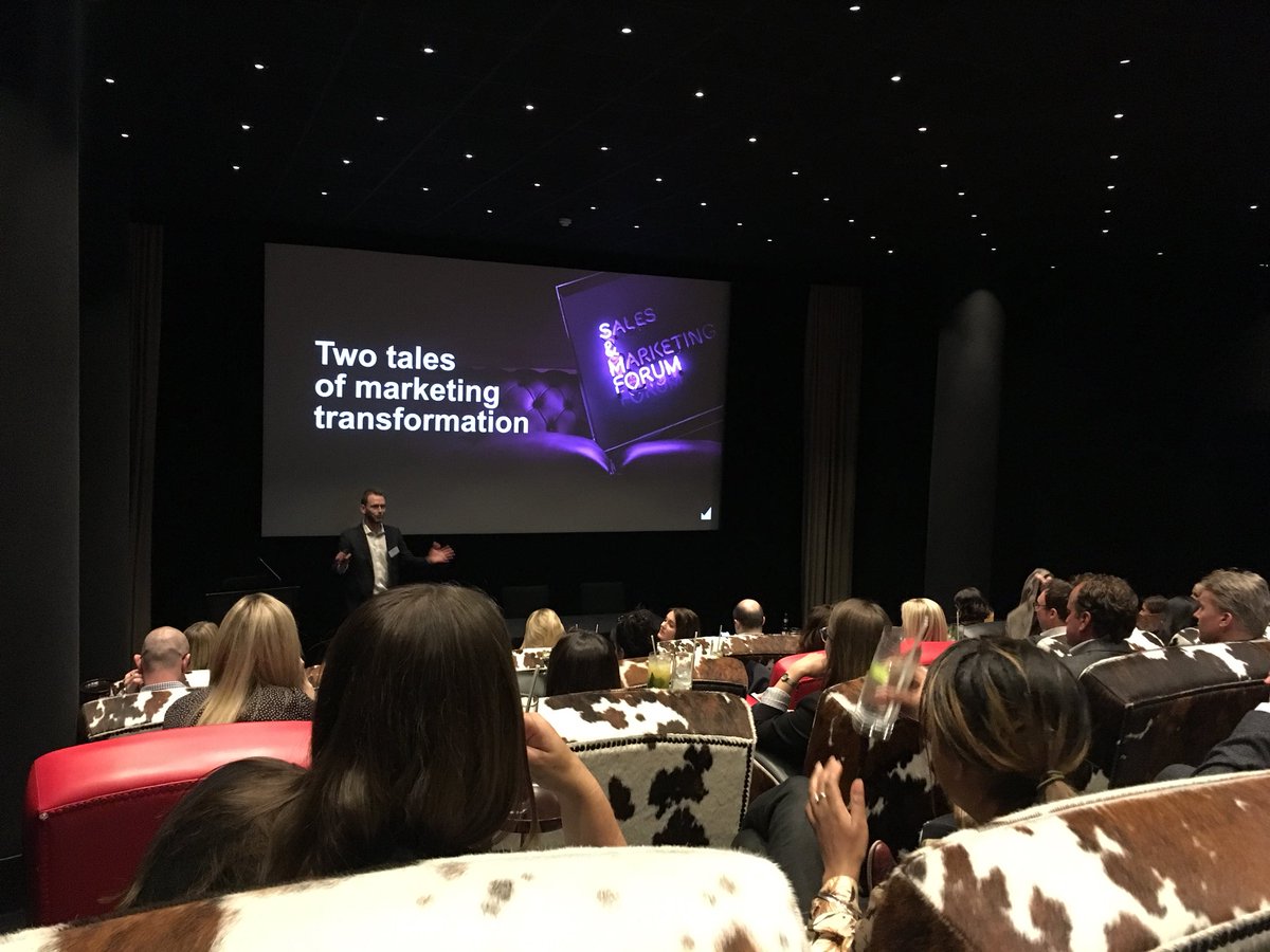 HeatherBtoB's tweet photo. .@dvschaick kicks off tonight’s Sales &amp; Marketing Forum in a rather swish screening room #b2bmarketing #TMPforum https://t.co/uEt0oov9EQ