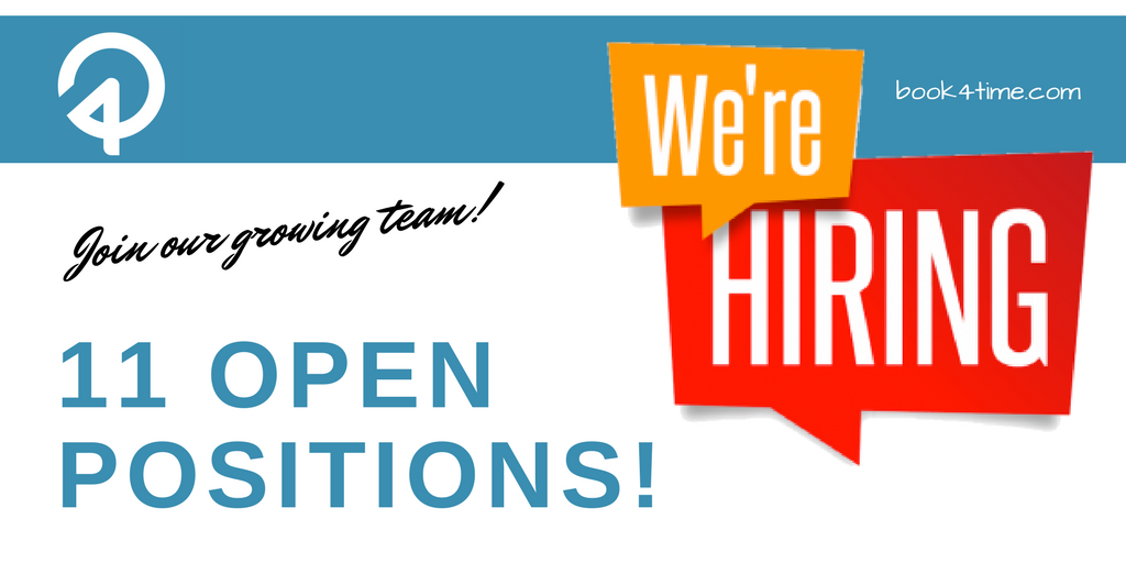 Book4Time's tweet photo. We are growing at a super fast pace. 11 new positions open! Take a look at our new LinkedIn Job page and apply or share! https://t.co/MSLYkrIvFi #JobsinTech #MarkhamJobs #Book4Time #YorkRegion #Jobs https://t.co/hzl46xCz9S
