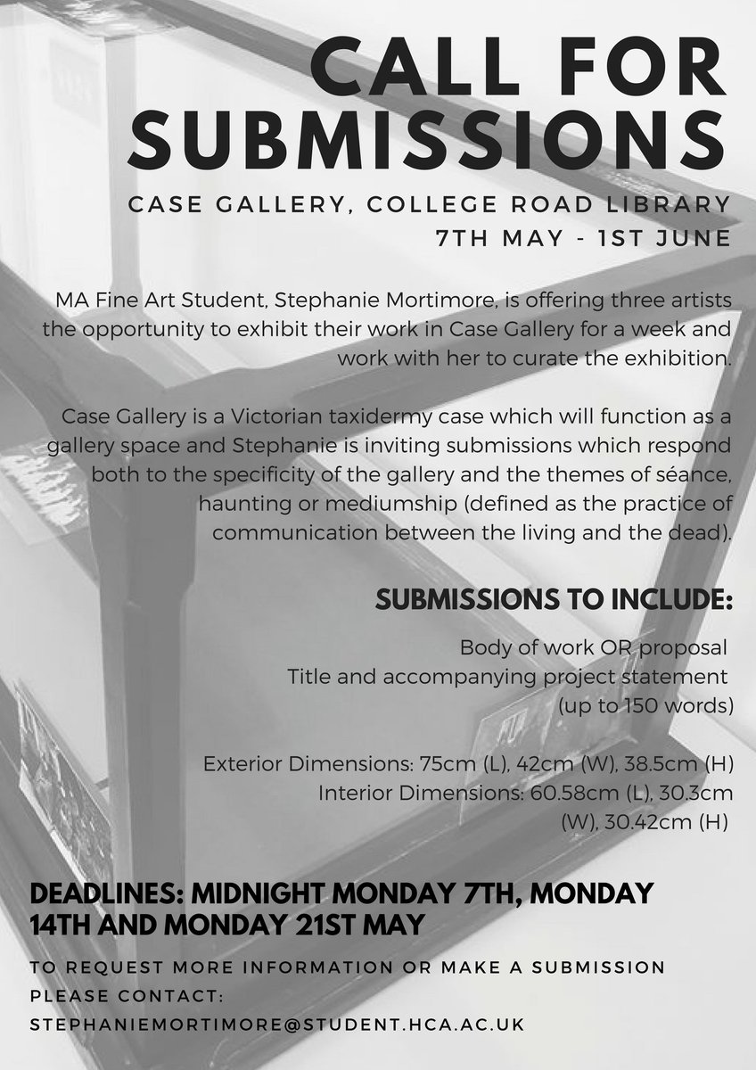 StephanieMorti's tweet photo. Students and staff at @HerefordArtsCol, please consider making a submission to Case Gallery! The successful submission made by midnight on Monday 7th May will be exhibited in the gallery from the 14th - 18th May. https://t.co/D8A0w2fg1f