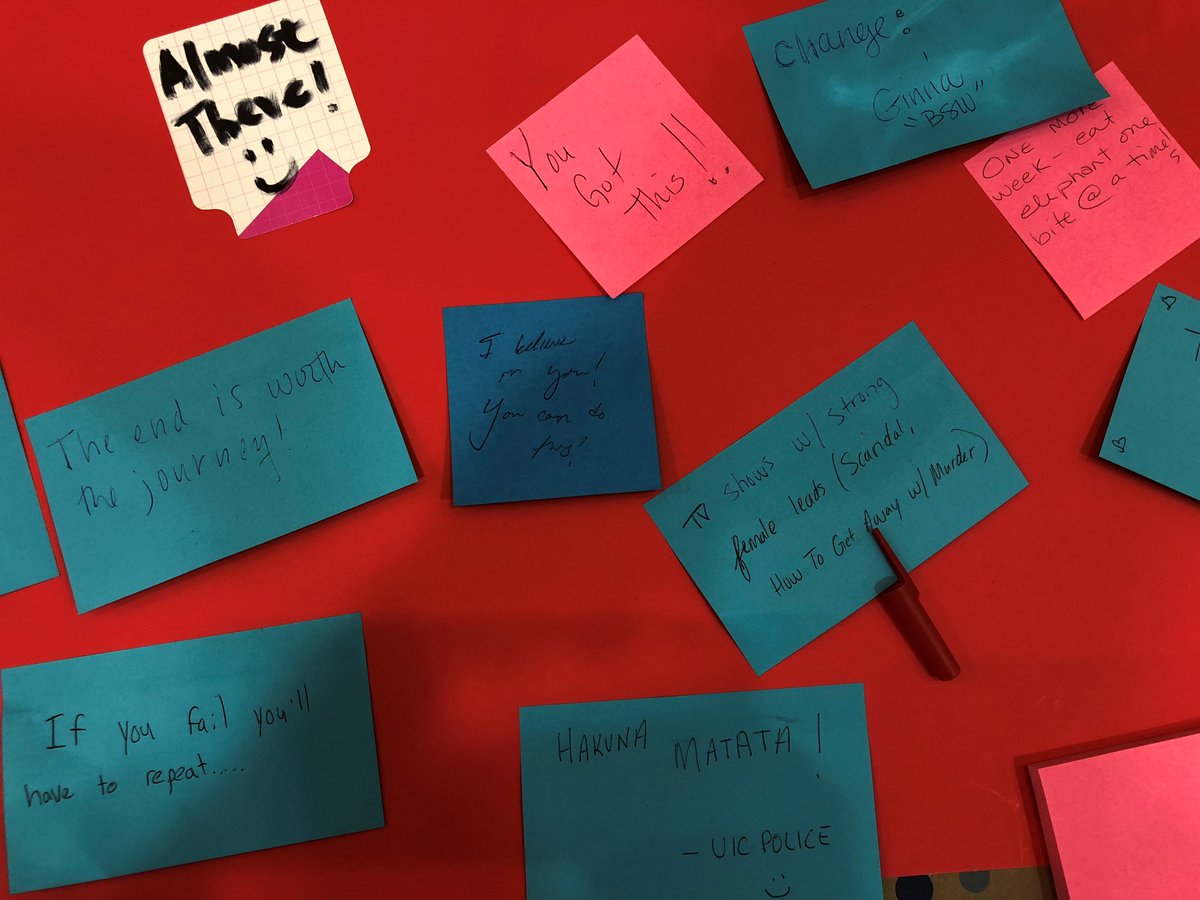 UICnursing's tweet photo. We're loving these post-it sized #wordsofencouragement in the @UICnursing lobby, brought to you by STUCO and GSNO. #Finalexams #Finalspush #youcandoit @ThisisUIC @UICNews @UIC_Alumni https://t.co/AViRf8dHwQ