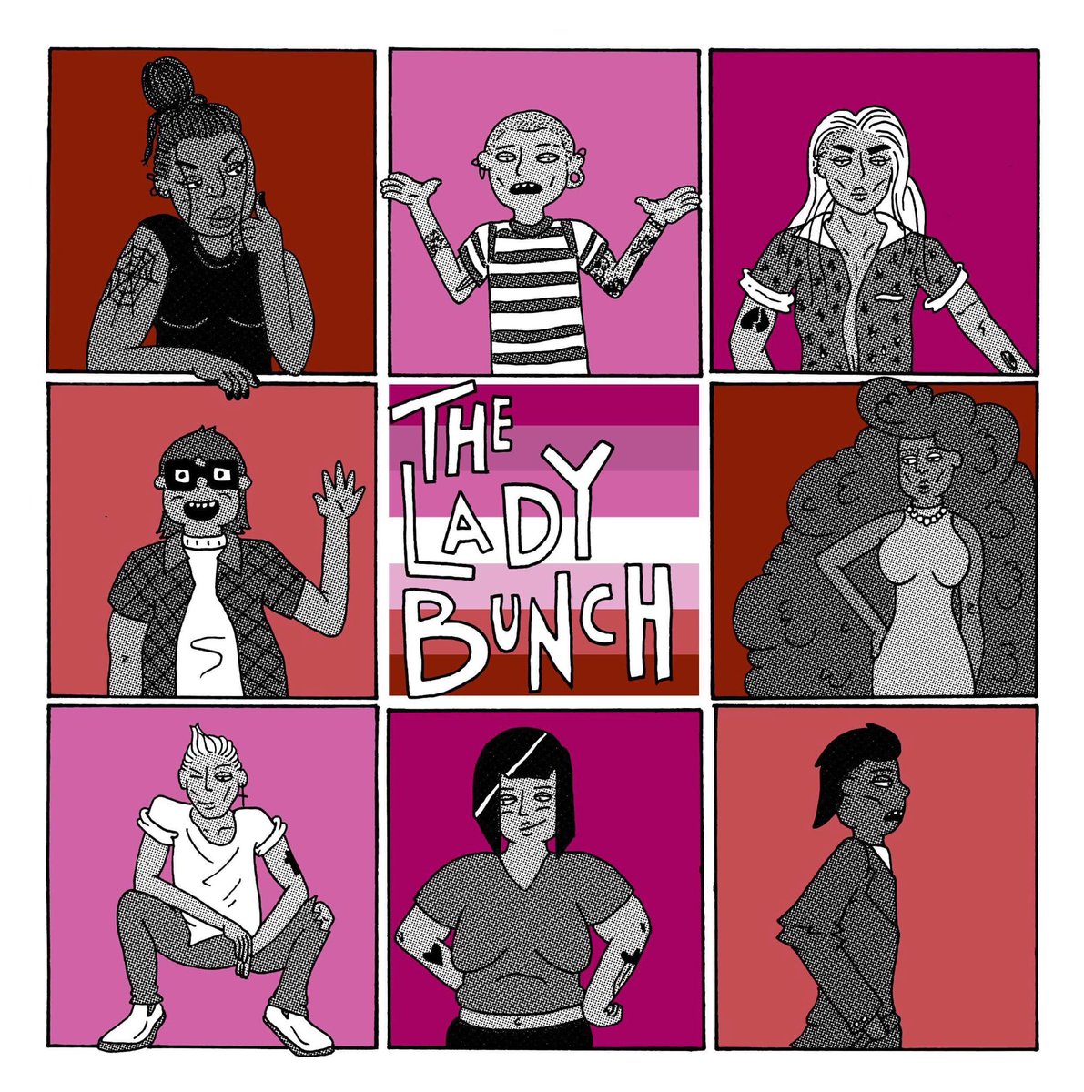 Comicsyouth's tweet photo. In honour of last week's Lesbian Day of Visibility, one of our illustrators created The Lady Bunch! Here’s to solidarity with all LGBTQ women dealing with stereotyping on a daily basis! All lesbians are valid💪🏻
#createcomics #makecomics #learncomics #art #queeryouth #visibility https://t.co/KVHeVasrPK