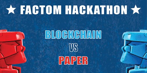 factom's tweet image. Are you Team Paper or Team Blockchain? Register for Factom’s Blockchain vs Paper Hackathon 6/9-6/10 | bit.ly/factom-hackath… #savethetrees #teamblockchain