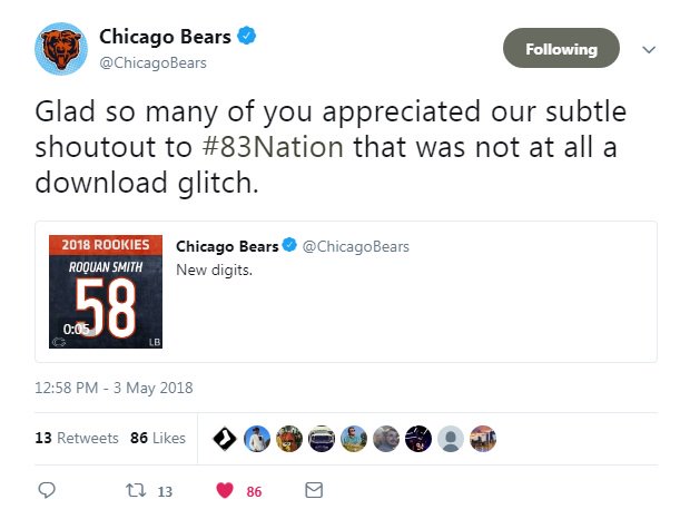 ChrisTannehill's tweet image. Wow. An #83Nation shoutout from the most storied franchise in the NFL. What an amazing day. #Bears