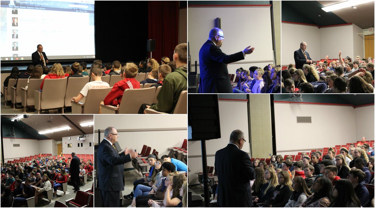 oostburgschools's tweet photo. State Representative Terry Katsma visited our 8th grade students, as they have been learning about the three branches of government. He discussed his role in the Wisconsin Legislature and shared insights into the average day for a lawmaker when not in session. https://t.co/u2UaUxALdv