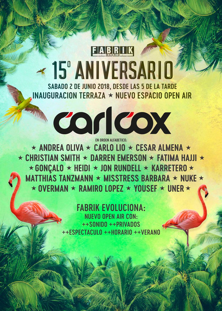 fabrikdiscoteca's tweet photo. Celebramos nuestro 15 Aniversario el 2 de junio desde las 17:00 de la tarde. Fabrik evoluciona con más sonido, nueva zona completamente renovada, más privados y muchas sorpresas. La mejor música con:Cox Carl ♥️

[ÚLTIMAS] 50 entradas a la venta en https://t.co/aeMIIsghNP https://t.co/Vd5W5yYCTQ