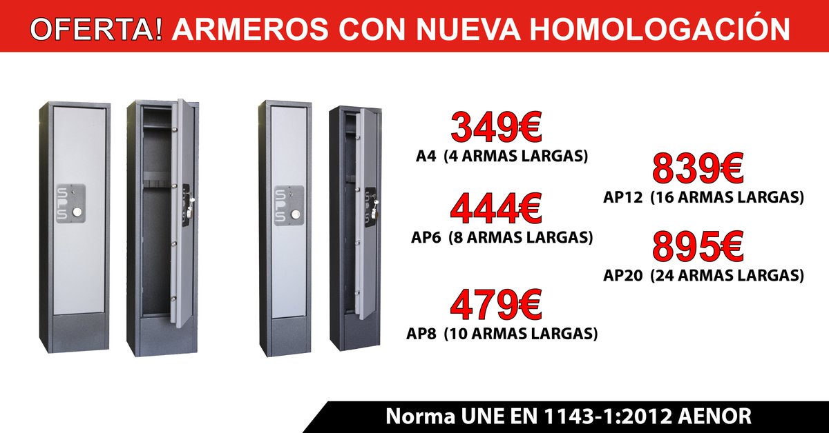 ARMEROS NUEVA HOMOLOGACIÓN!!
 Armeros nueva homologación NORMA  UNE-EN-1143-1: 2012 de Fecha 8 de Noviembre de 2017. De grado I, armeros  de 4, 8, 10, 16 y 24 armas largas. ENVíO GRATIS! Compra online en: armeriasabater.com/75-armeros-hom… #armero #caza