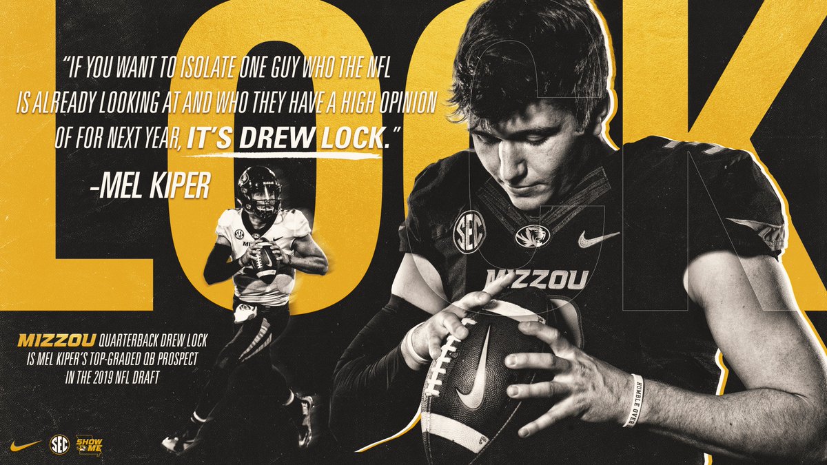 MizzouFootball's tweet photo. “If you want to isolate one guy who the NFL is already looking at and who they have a high opinion of for next year, it’s Drew Lock.” 

@MelKiperESPN has high praise for #Mizzou Senior QB @DrewLock23 ahead of the 2018 season. 

#MIZ #ShowMe https://t.co/QhFGRJG6xo