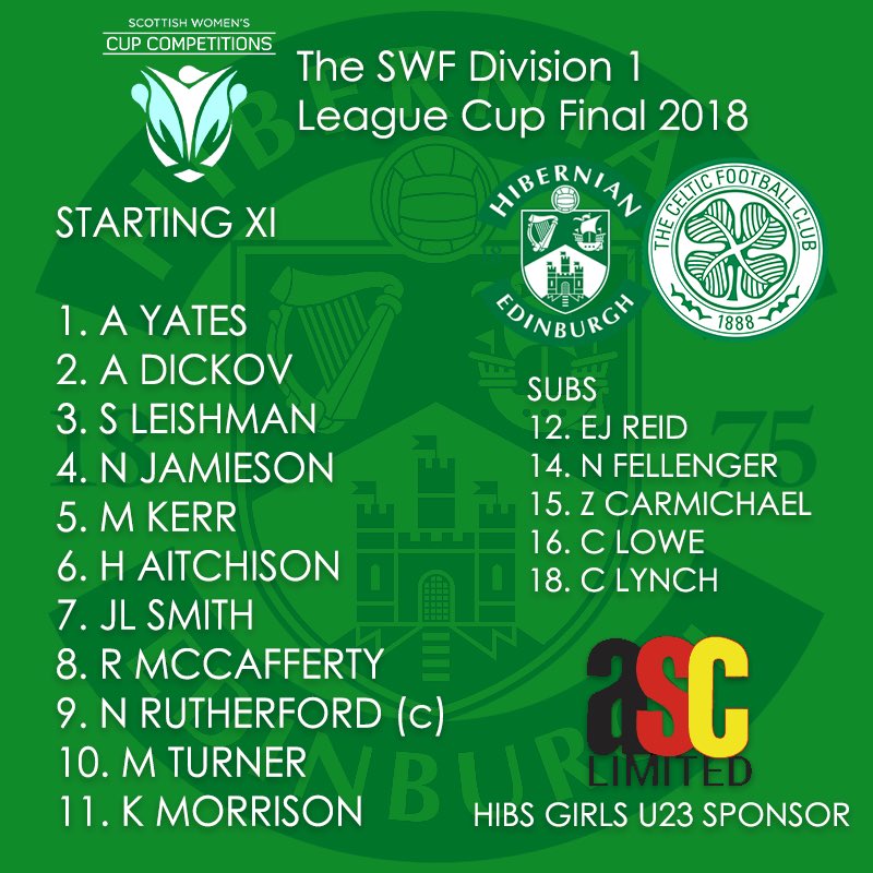 Your @HFCGirlsAcademy U23s line up for tonight’s #SWFL1Cup Final 

Starting XI | Yates, Dickov, Leishman, Jamieson, Kerr, Aitchison, Smith, McCafferty, Rutherford (c), Turner, Morrison

Subs | Reid, Fellenger, Carmichael, Lowe, Lynch