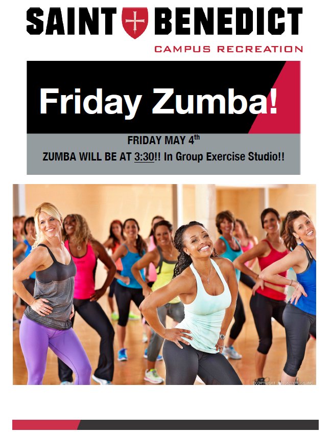 CSBrec's tweet image. Zumba at a new time this Friday! 
Join us at 3:30 p.m. tomorrow in the group exercise studio.