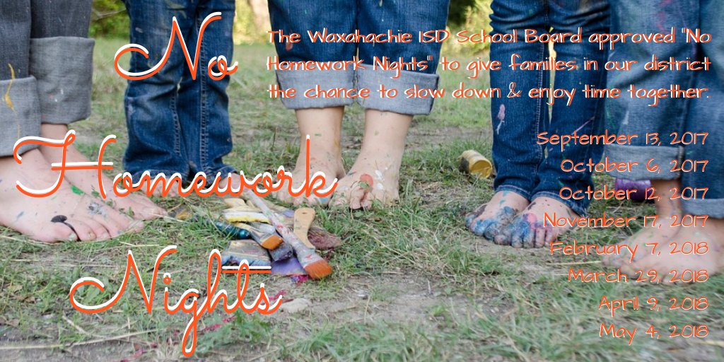 WaxahachieISD's tweet image. @WaxahachieISD @WaxahachieHS @Wax_GlobalHS #ChallengeAcademy @FinleyJrHigh @HachieHowardJH @Cliftelem @DunawayWISD @FeltyTribe @hachiemarvin @hachienorthside @ShackelfordWISD @WedgeworthES #NoHomeworkNight