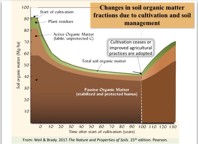Hums_agronomie's tweet photo. Les taux de MO de nos sols sont loin de l'état originel...cela nécessite encore de faire des apports de MO et de fertilisants, tout en minimisant la perturbation mécanique afin de restaurer les sols. https://t.co/eVLcpLlZxu