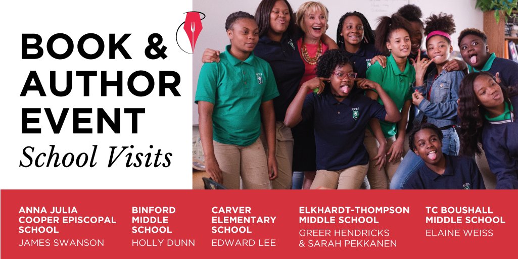 We are pleased to be coordinating visits by several of this year's featured authors to Richmond-area schools the morning of #BookandAuthor2018! A big thanks to our participating authors for taking the time to share their inspiring journeys as writers with local students.