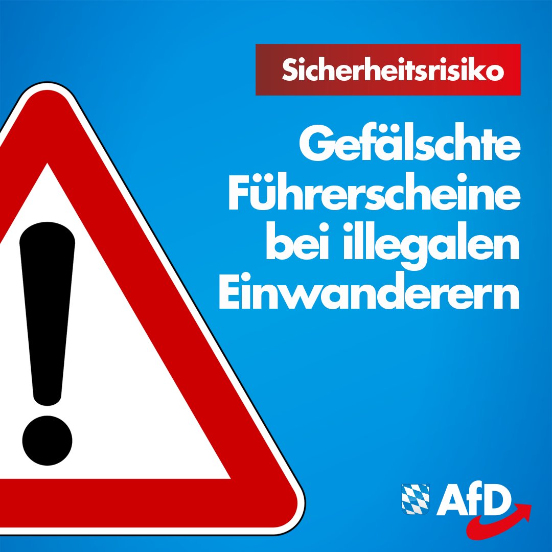 AfD_Bayern's tweet photo. Bezahl Du deine Steuern mal nicht,fahr Du mal schwarz im🚆oder las du deinen 🐩im öffentlichem Raum mal an einen Baum sein Geschäft erledigen - der Rechtsstaat wird mit aller Macht zuschlagen - währenddessen boomen gefälschte Führerscheine. #AfD wählen
ℹ️https://t.co/U16rgQuN1I https://t.co/6YKgUQntZs