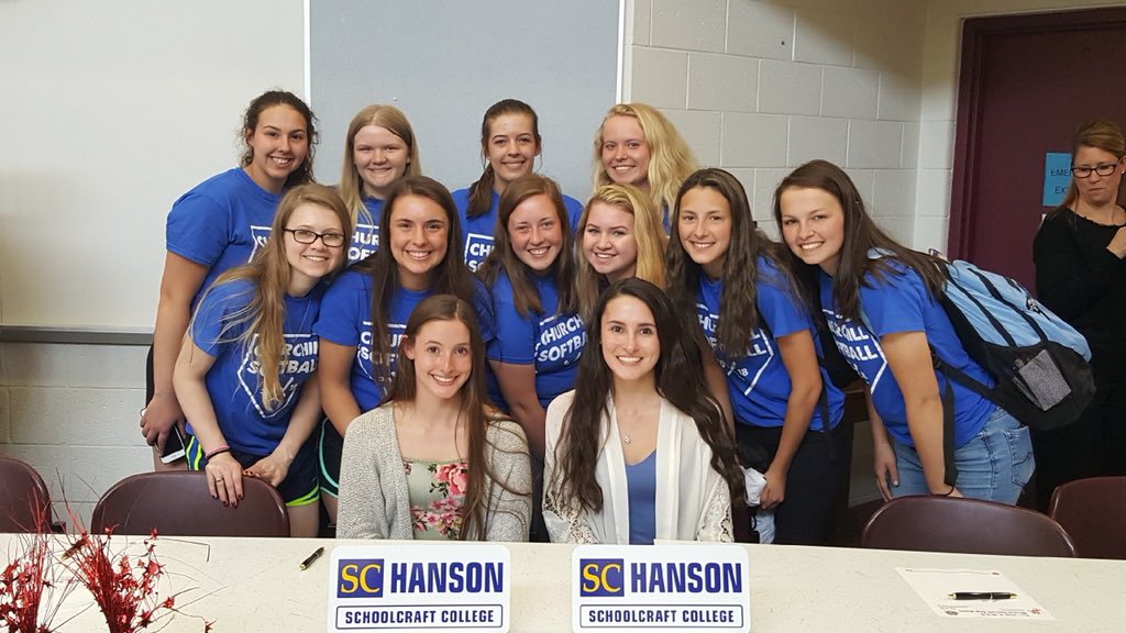 Churchillsftbal's tweet photo. Congratulations to Seniors Brook and Paige for signing to play Softball and further their education at Schoolcraft College. Thank you letting us be there to support you. https://t.co/dChr9B4XXV