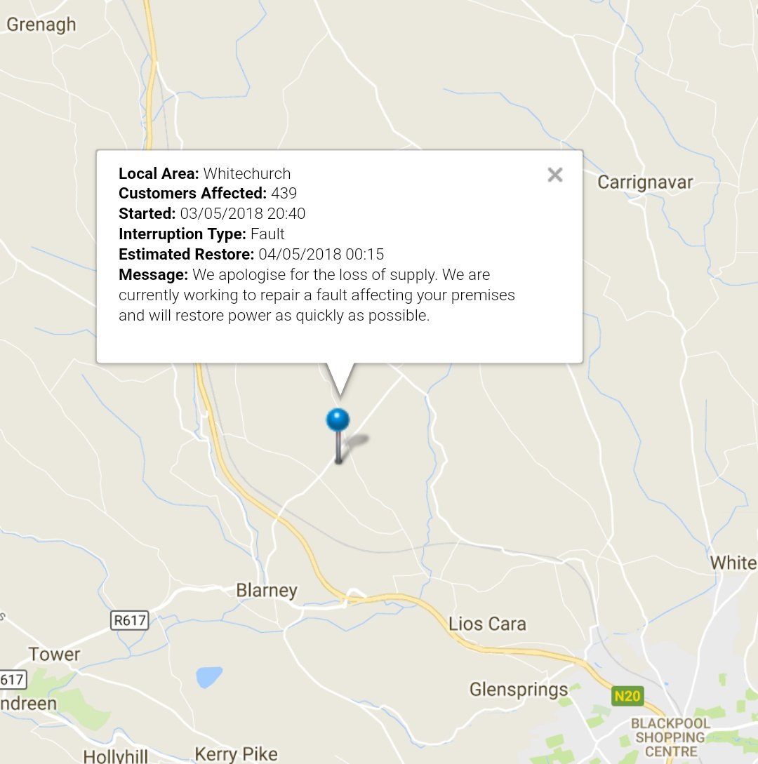 donalhunt's tweet image. The @ESBNetworks #powercheck app is showing the fault now too.