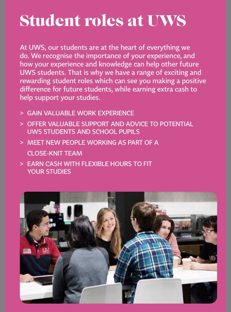 UWSBuddies's tweet photo. @UWSmedia do we have any media students interested in applying for a UWS student job? Email us ambassadorapplications@uws.ac.uk https://t.co/c75si8g6BI