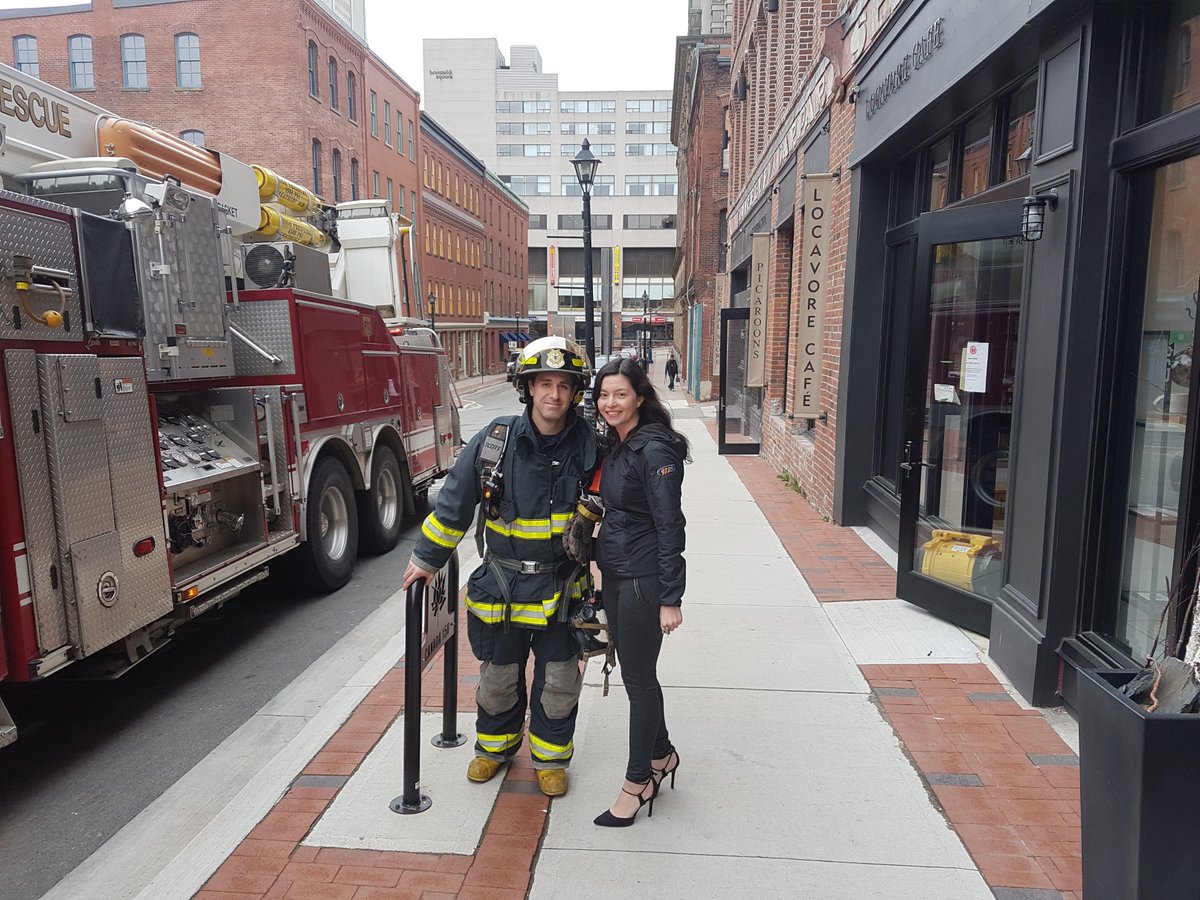We are both working uptown today! Wonder who is working harder! @uptownsaintjohn #SaintJohn #lovelifeuptown #saintawesome