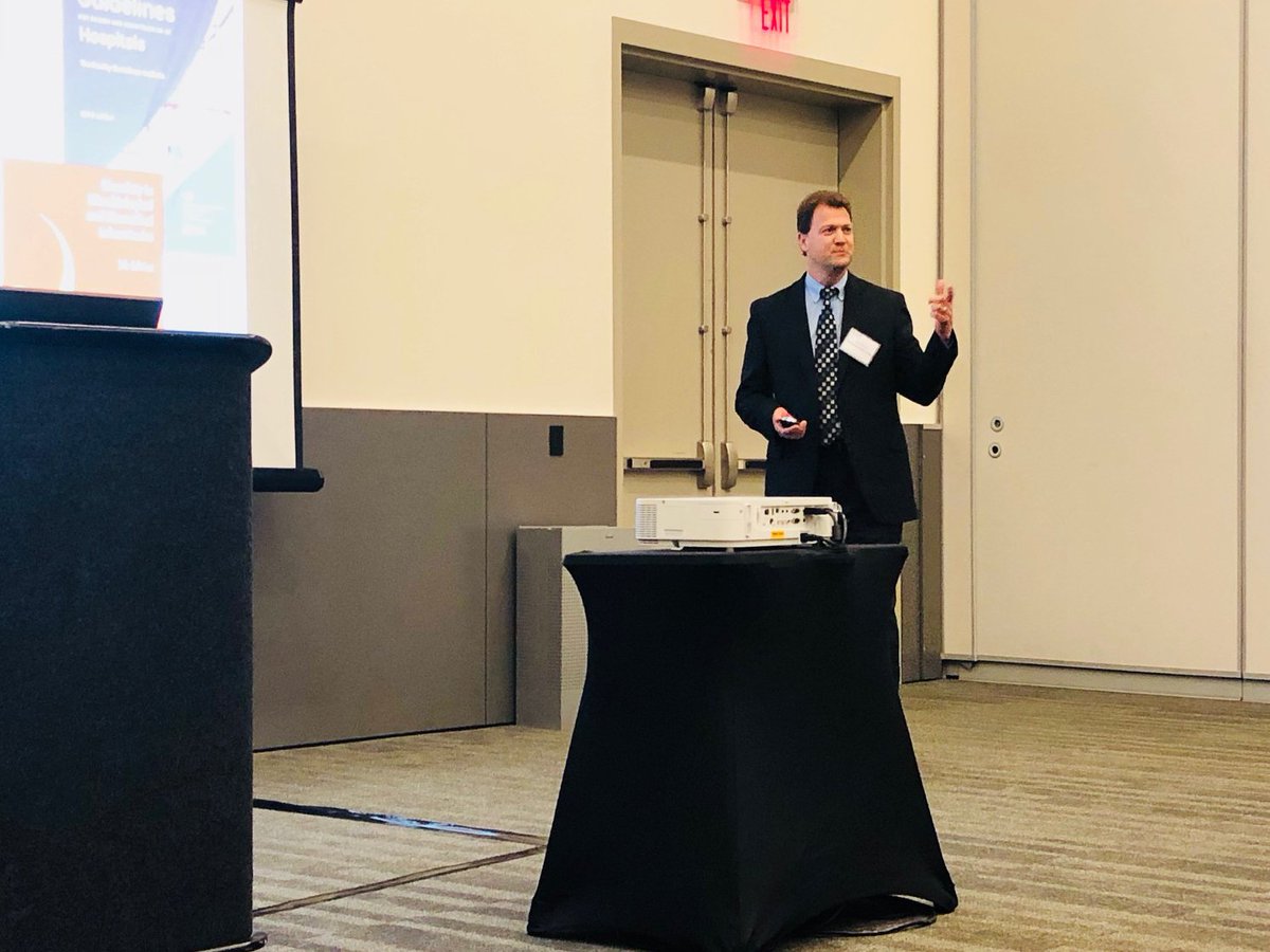 KarpinskiEng's tweet photo. KE's Ken Borah speaking at the #NOSHE conference on designing an #SDCU suite. With @metrohealthCLE Kevin Ortner and @CBLHDesign Adam O'Brien. https://t.co/3QpTPEqSj7