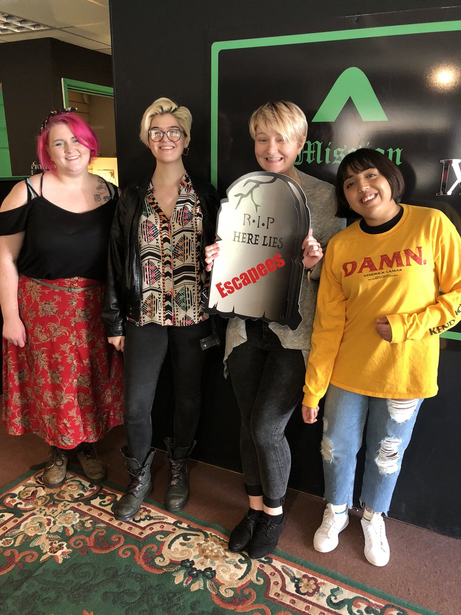 Missionescapeex's tweet photo. Team Exeter. My manager Katja Frisinger and her staff joined us to escape Plymouth’s Cemetery and 2 VR escape rooms. Tiny Brian joined us. Then onto Heaven for a lovely meal. #staffnightout https://t.co/SxfdHBJasz