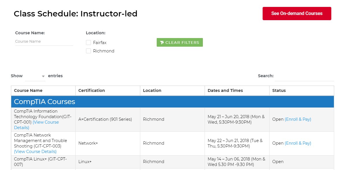 GITServices_'s tweet photo. Our new and updated class schedule is now up and running, just in time to show off all of our May courses. Easier to use with a brand new look. https://t.co/q2wy0vxe2n https://t.co/w9oWGIoMKS