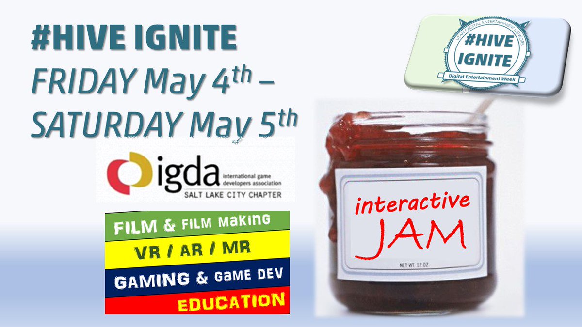 UtahDEN's tweet photo. Still time to sign-up for #HIVEIGNITE #InteractiveJam which begins tomorrow at noon with a keynote on 'Prototyping FlickSync and Animation in Mad Hatter VR' by Animator/Indie Developer Peter Jones.

#CREATESOMETHING

Sign-up and details: https://t.co/PJc0T2CVWS https://t.co/frc562hXZb