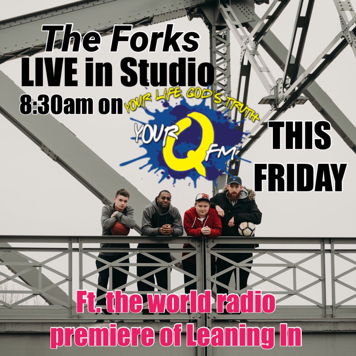 TheForksRap's tweet photo. @SWTheRapper @KalebKoho &amp; @MyzBeatz1511 will be LIVE on the air TOMMOROW on @YourQFM to talk about #ShootForTeams and debut Myz’s new single #LeaningIn at 8:30am! https://t.co/cHostL5NXk
