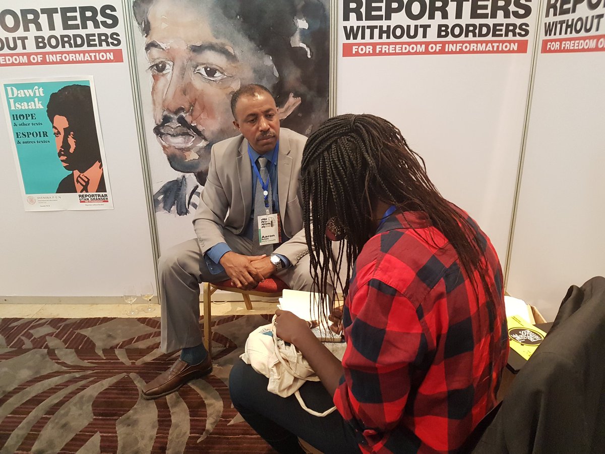 Tunback's tweet photo. .@AaronBerhane from @PENCanada interviewed on #WorldPressFreedomDay about the lack of Press Freedom in #Eritrea His newspaper Setit was banned in 2001 as was the country's entire independent press. He fled. Even among African #HRDs the extent of the situation is not widely known. https://t.co/IZbf7dG9BA
