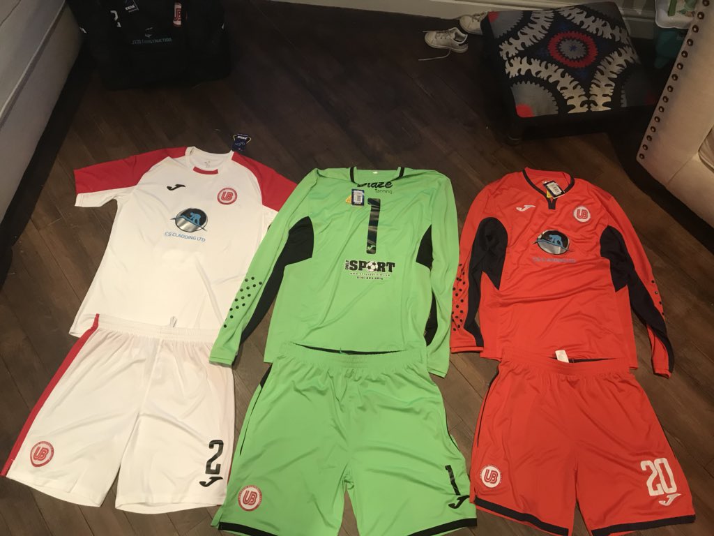 ubufc's tweet photo. Just like to say a huge thanks to  craig and Steven  at cs cladding ltd 
For providing us with the funds to buy our new kit just in time for tomorrow’s final
@OfficialSSMFL @Scottish_AFF 
#moanthebiscuits https://t.co/wYzUZBV1tQ
