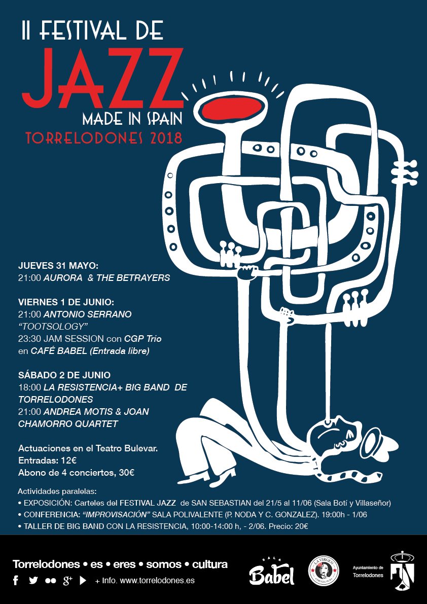 alabereto's tweet photo. Ya esta aquí el flamante cartel del II festival de Jazz made in Spain! Interesantísimos artistas, conferencias, exposiciones y más!!
#andreamotis #laresistencia #antonioserrano #auroraandthebetrayers https://t.co/5sgMYE8L7A