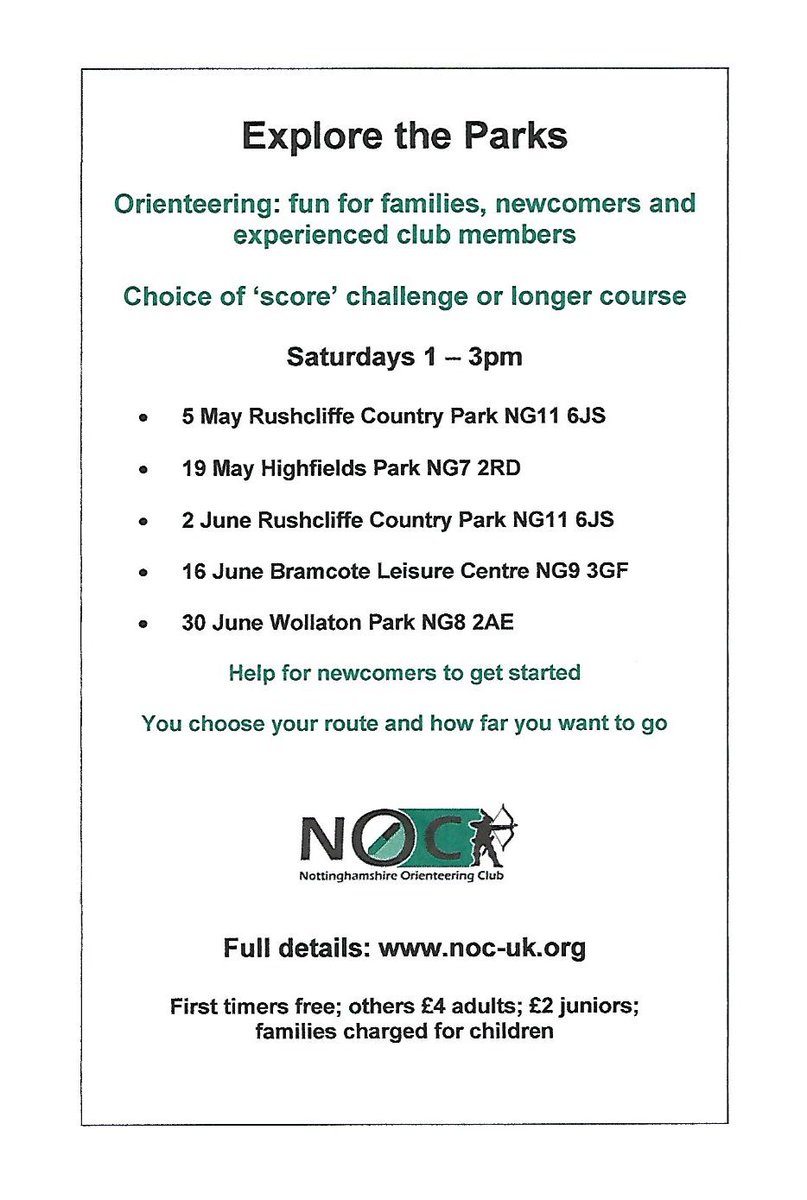 Explore the Park Challenge #orienteering Sat 5th May 1 - 3pm <a href="/Rushcliffe/">Rushcliffe Borough Council</a> Country Park <a href="/RUDDINGTON_info/">Ruddington Village</a>  How many checkpoints can you find with a special map &amp; electronic chip? Free for newcomers. Go your own speed &amp; choose how far you go in the time