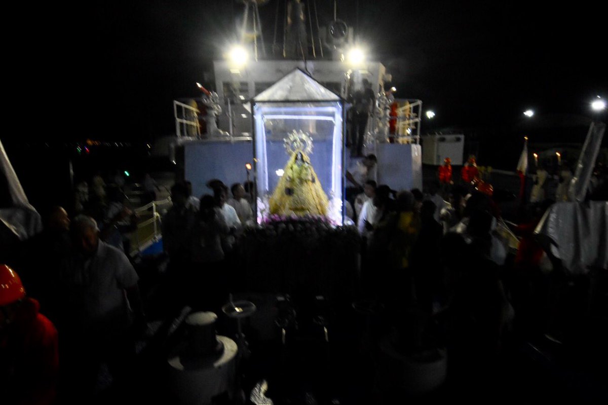The image of Our Lady of Mount Carmel on board the PCG patrol vessel BRP Capones for the 5am fluvial procession in celebration of 400th year of her arrival in the Philippines.