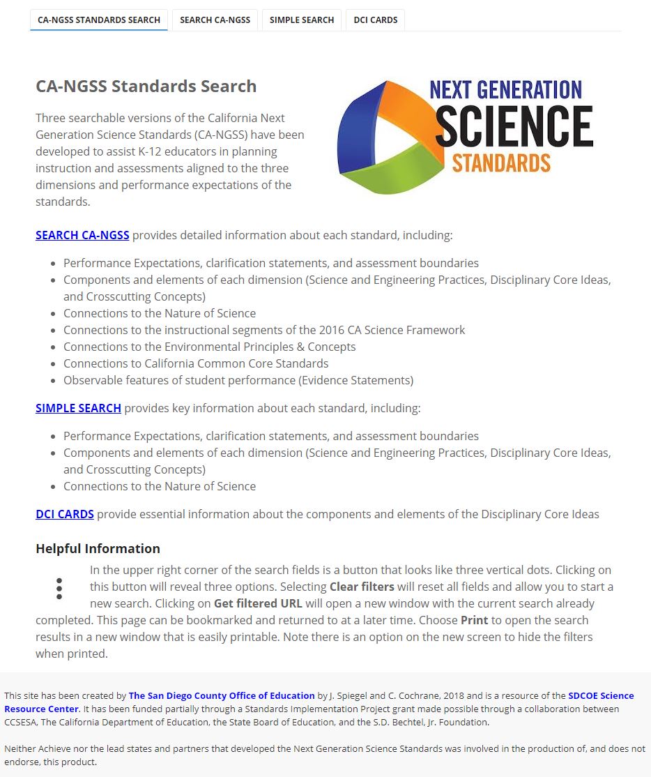 sdngss's tweet photo. Searchable views of CA-NGSS now available in our SDCOE Science Resource Center. Visit https://t.co/79WFMRwP3m to preview. Search results include connections to CA Science Framework, EP&amp;Cs, and Evidence Statements. Enjoy! @cascience @cjcochrane21 @OfficialNGSS #CANGSS #NGSS https://t.co/mKXkW5vF80